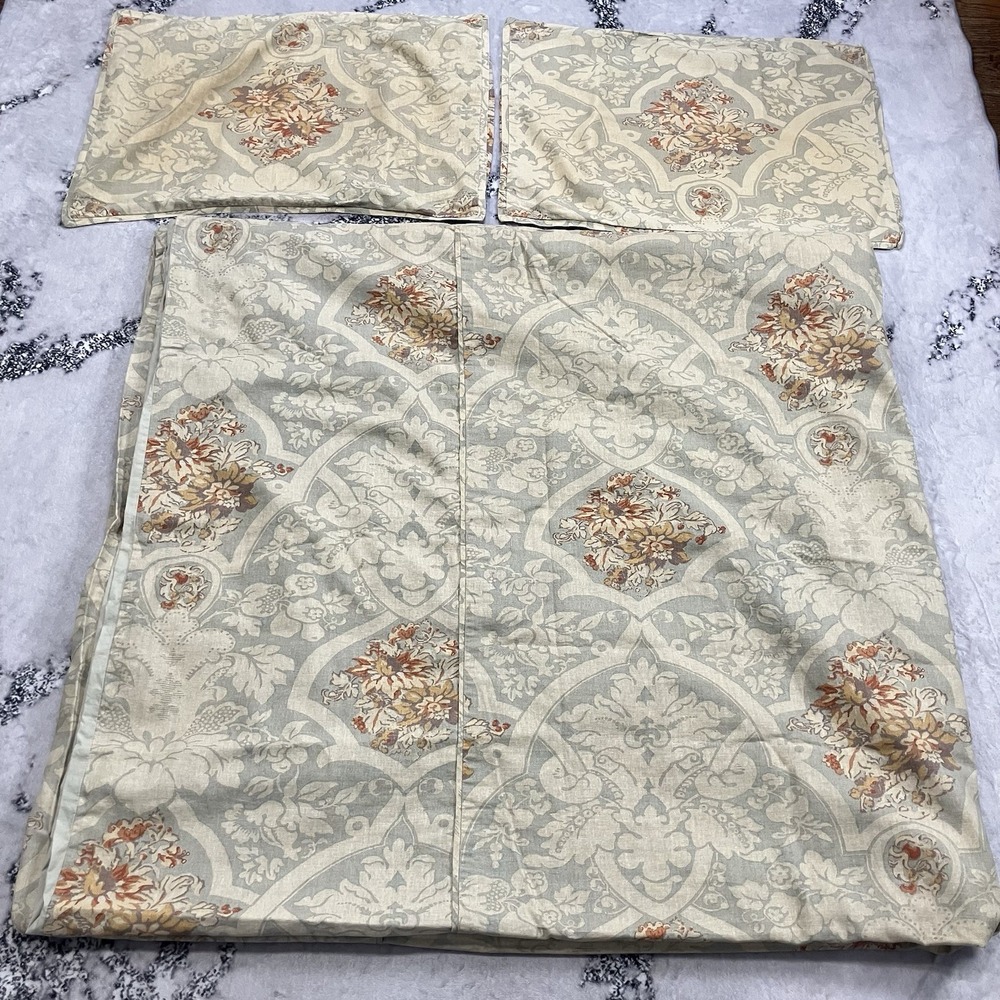 Pottery Barn Full Queen Duvet Cover Set Medallion Floral Cottage‎ Farmhouse